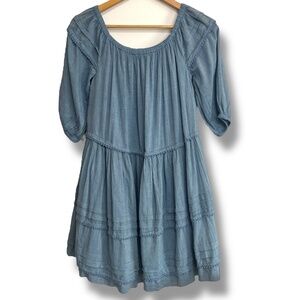NWT POLO Ralph Lauren Girls Chambray Tiered Dress Sz 16 Blue Preppy Boho Peasant